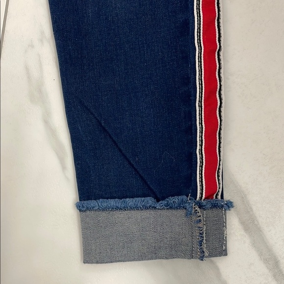 Frank Lyman Skinny Jeans with Red Tuxedo Strip, Distressed. Size M - Picture 3 of 12